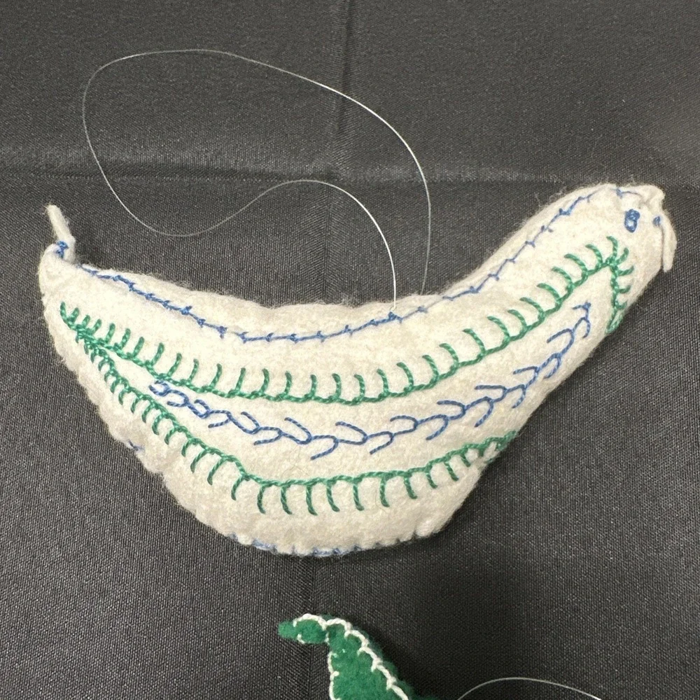 Vintage Handmade Felt Embroidered Stuffed French Hen Bird Ornaments Set Of 3
